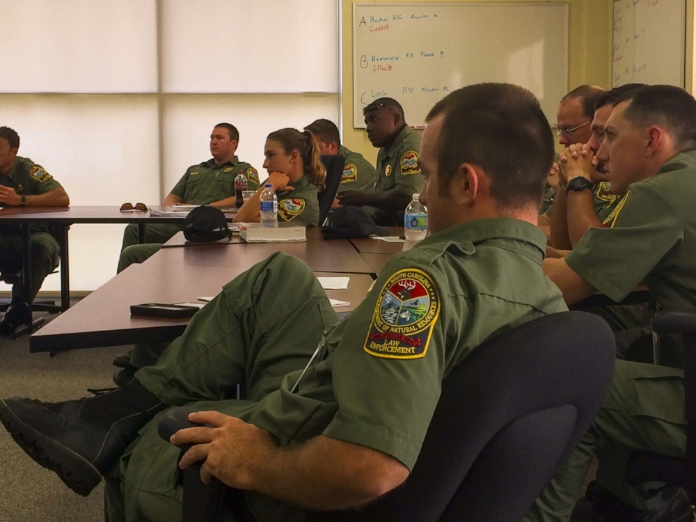 New SCDNR officers listen intently during their last day of classroom instruction before beginning their new careers.