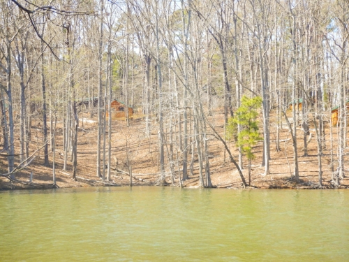 Near the end of the Little Gap hiking trail, the cabins can be seen just across the cove.