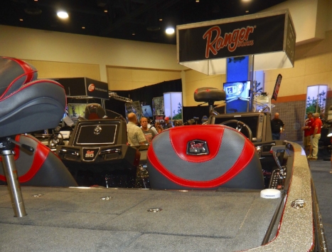Glittering displays of fast, tricked out Ranger brand bass boats are a mainstay of FLW tournament expos, where fans looking for the latest and greatest in bass fishing gear are sure to notice. &nbsp;SCDNR photo by David Lucas