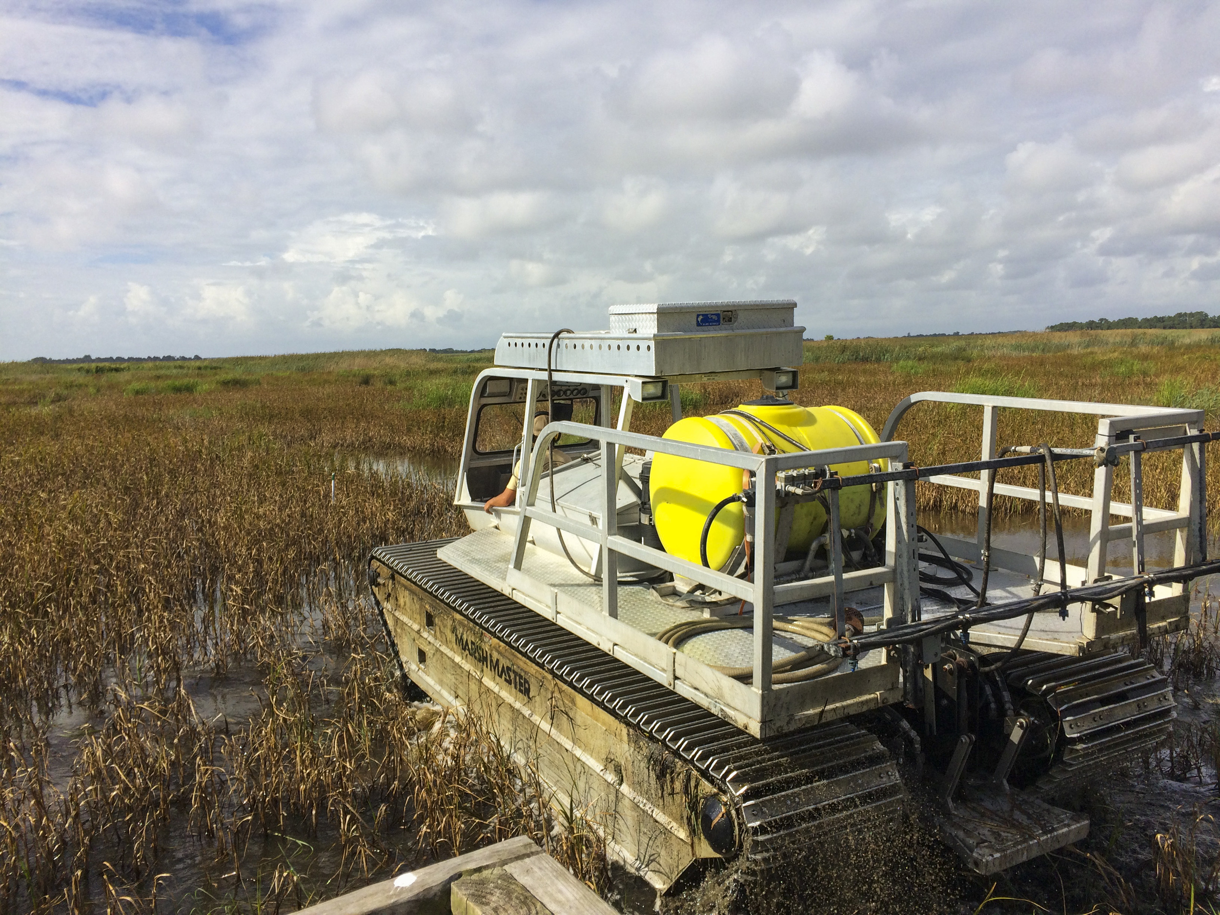 The Marshmaster takes off across a a managed impundment with SCDNR Wildlife Technician Simeon Thornhill at the controls.