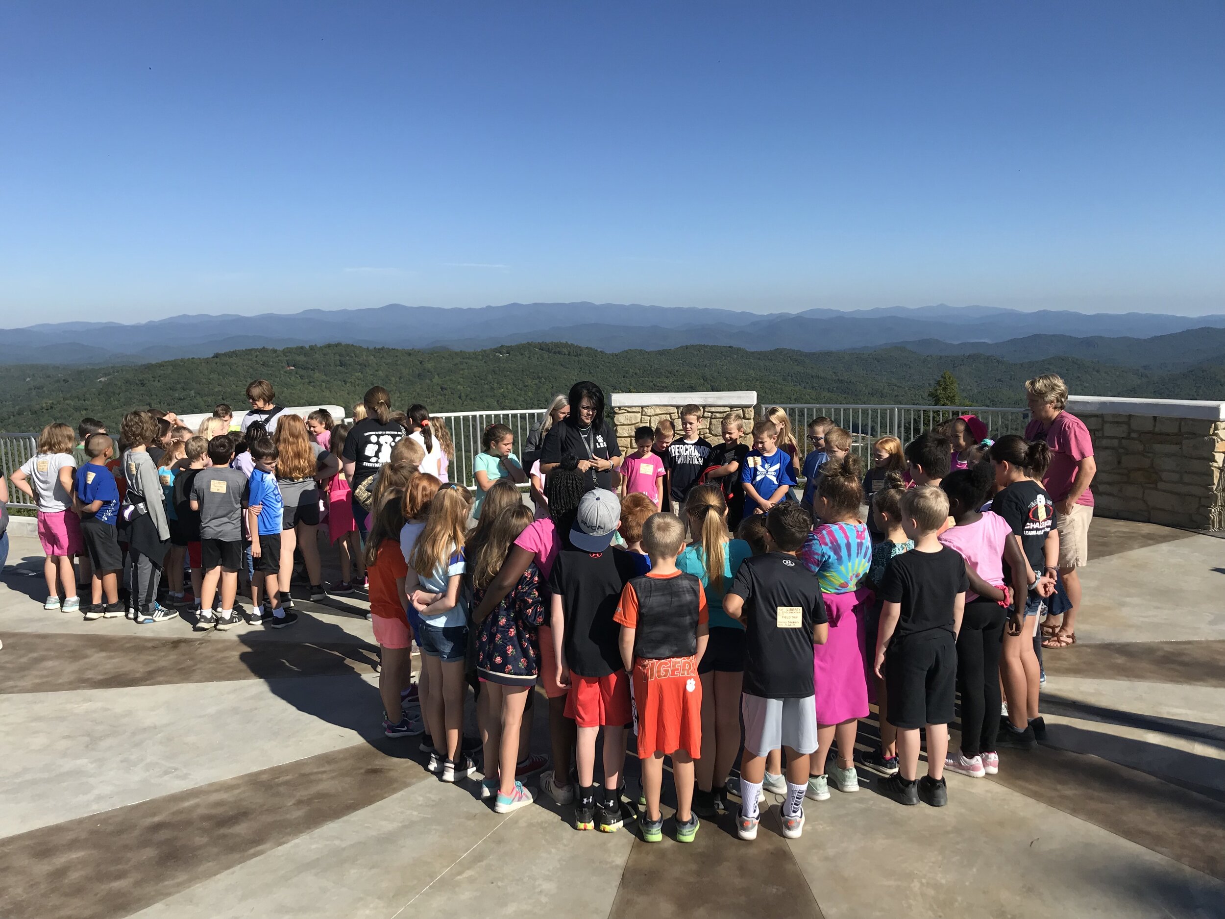 Students from Liberty Elementary school in Pickens County enjoy the view from South Carolina’s highest point. [SCDNR photo by Greg Lucas]