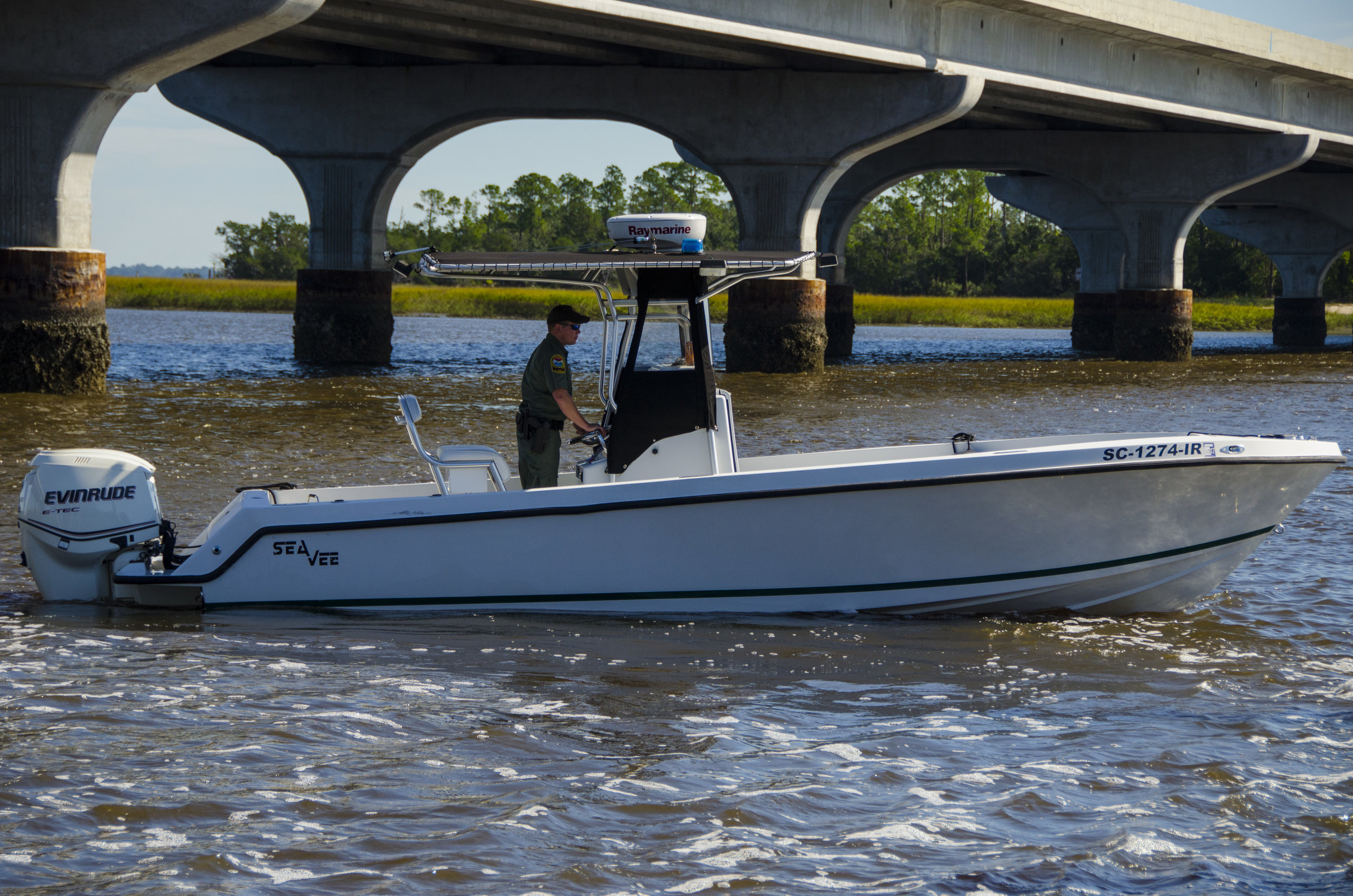 A Beaufort-area SCDNR Officer prepares to launch a patrol from the Edgar Glenn Boat Landing at the top of Port Royal Sound in the days following Hurricanr Matthew.&nbsp;