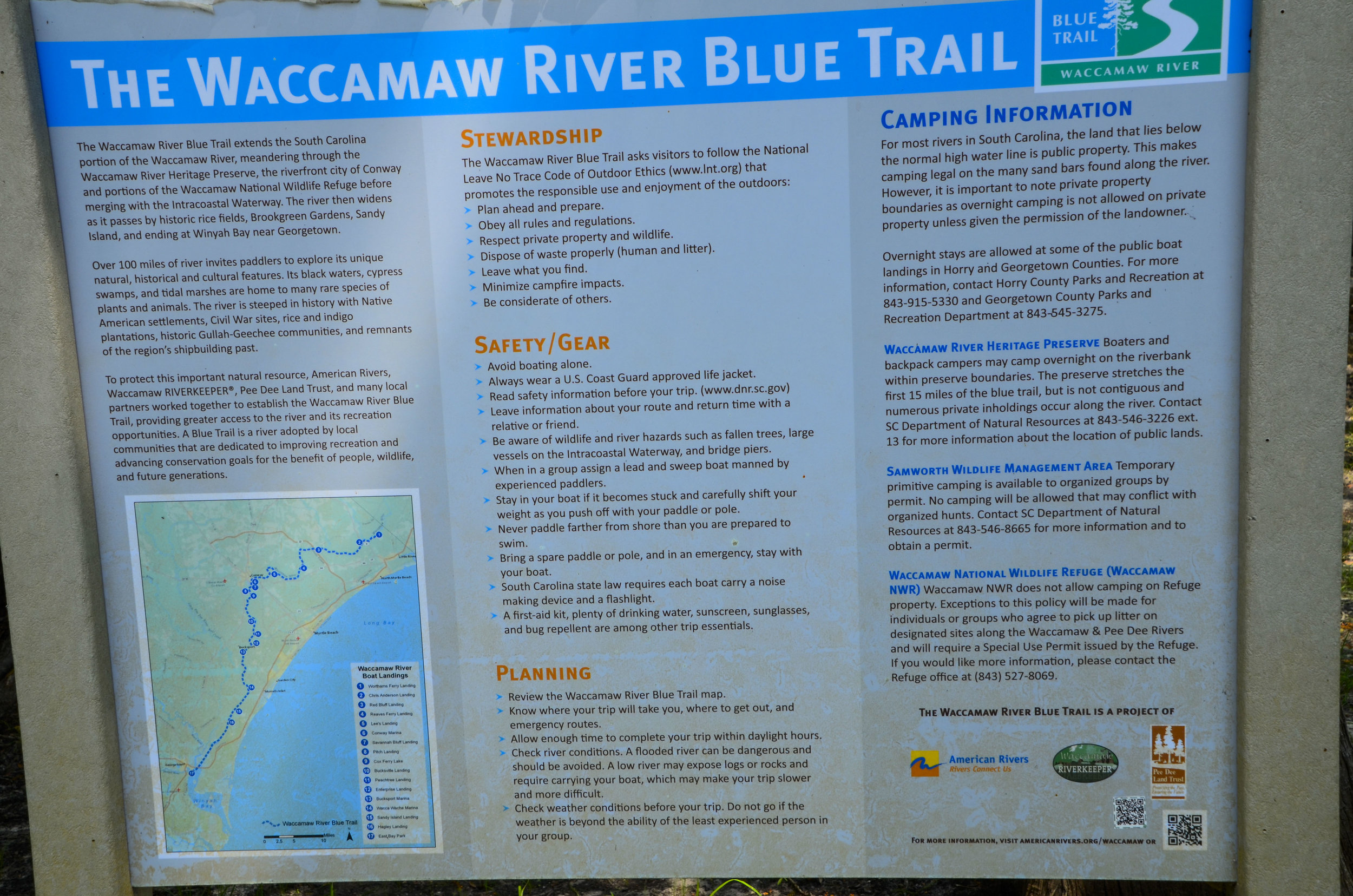  Blue Trails signage at Chris Anderson Landing. 