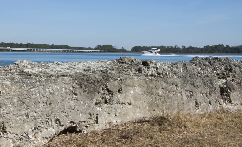 Daily traffic on the Beaufort River takes boaters past the &nbsp;oyster shell tabby walls of historic Fort Frederick, an SCDNR heritage preserve.