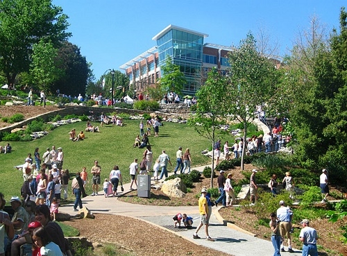 Crowds gather on the banks of the river for the annual Reedy River Festival.