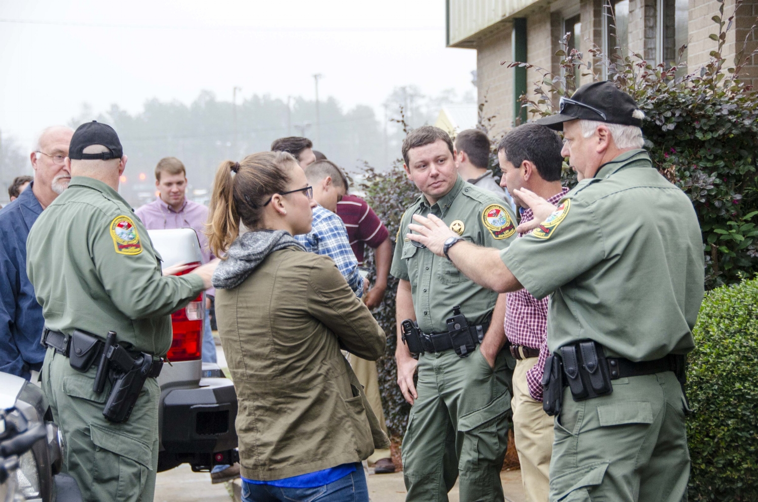 New officer candidates chat with veteran officers prior to entering the classroom at the SCDNR's Styx Receiving Compound for a day of training and orientation.