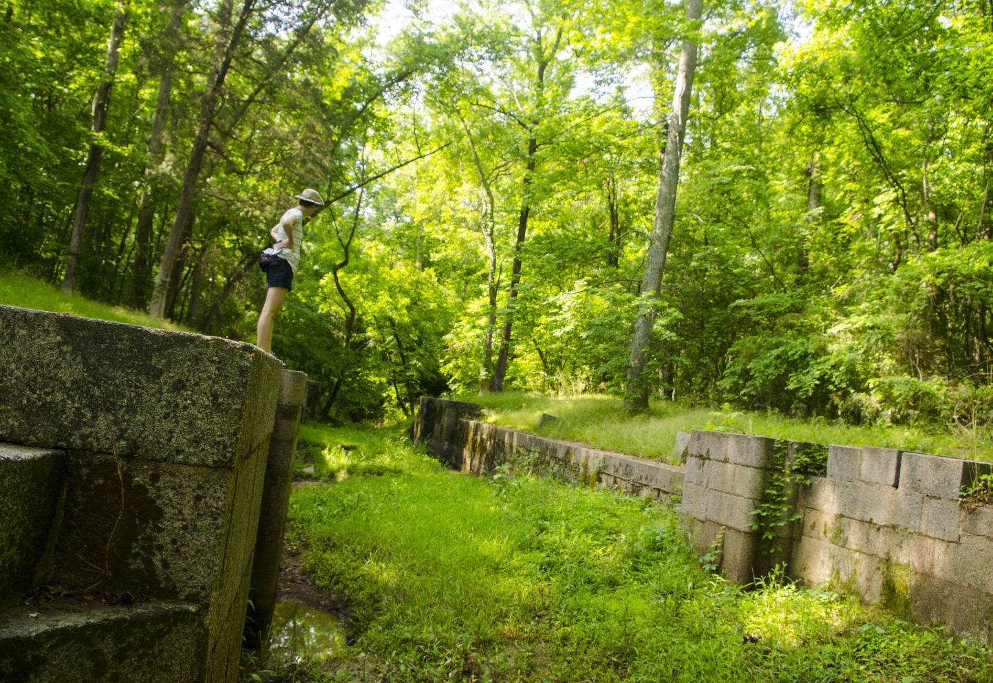 Checking out the remnants of the locks at Landsford Canal State Park. The canal system was built in the early 1800s to route boats around the shallow, rocky shoals of the Catawba River in the heart of South Carolina's Olde English District tourism r…