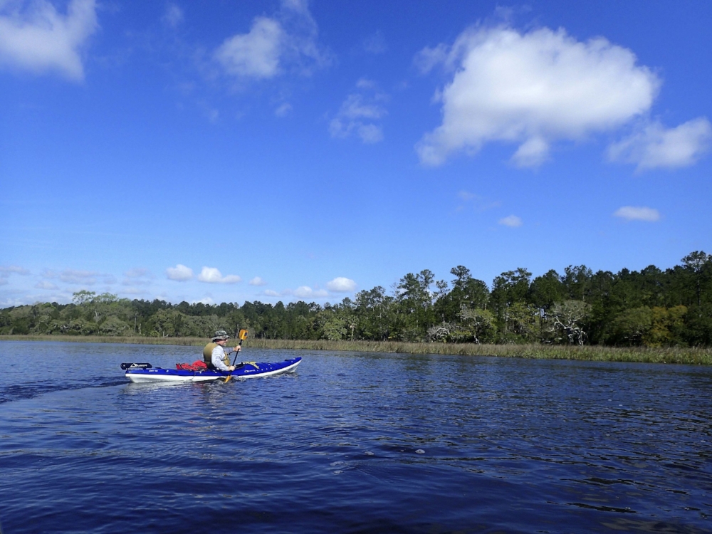 Practicing my turning stroke on Wimbee Creek.photo by Nancy Stills, Sun City Hilton Head Kayak Club